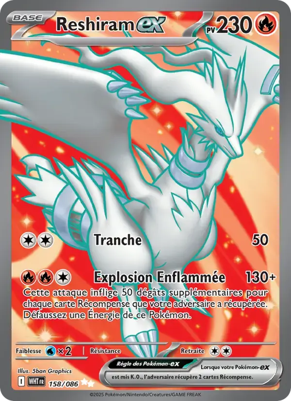 Carte Pokémon Reshiram-ex #158 — Flamme Blanche