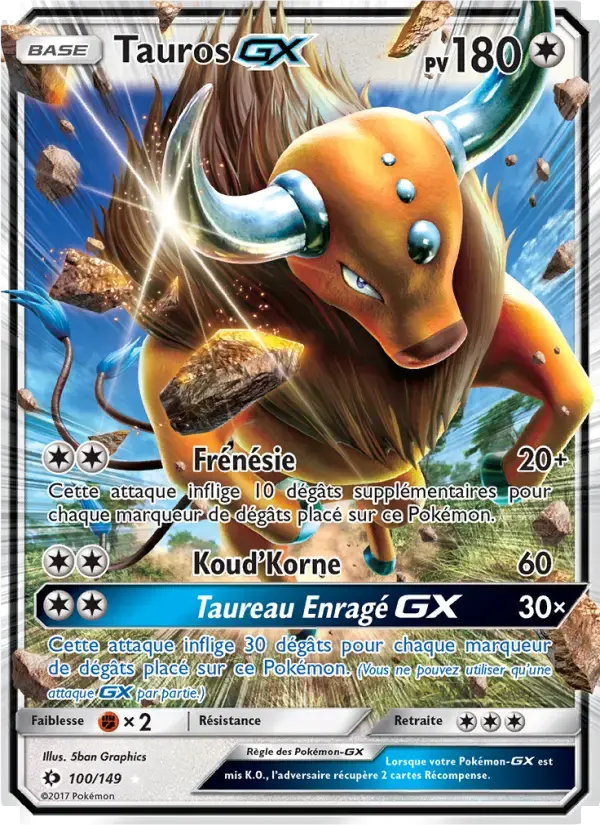Carte Pokémon Tauros GX #100 — Soleil et Lune
