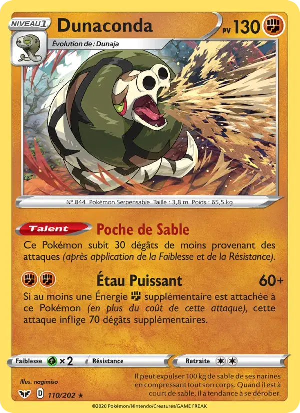 Carte Pokémon Dunaconda #110 — Épée et Bouclier