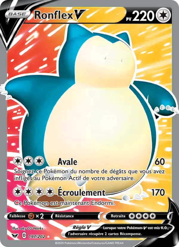 Carte Pokémon Ronflex V #197 — Épée et Bouclier