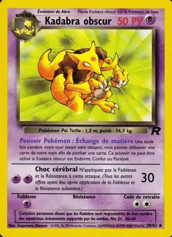 Carte Pokémon Kadabra obscur #39 — Team Rocket