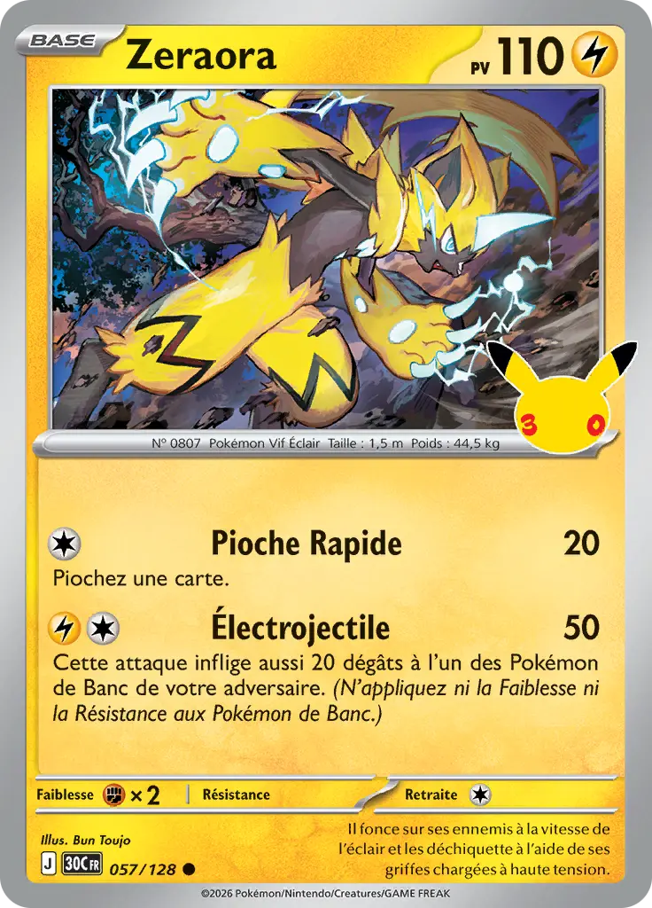 Carte Pokémon Zeraora #057 — 30ᵉ Anniversaire