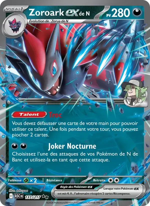 Carte Pokémon Zoroark-ex de N #137 — Héros Transcendants