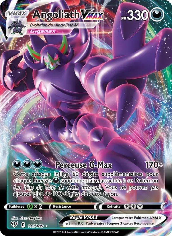 Carte Pokémon Angoliath VMAX #115 — Ténèbres Embrasées