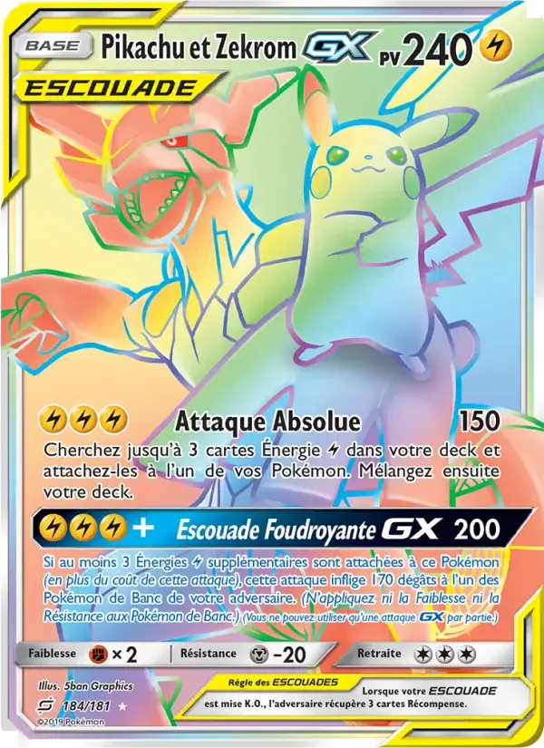 Carte Pokémon Pikachu et Zekrom GX #184 — Duo de Choc