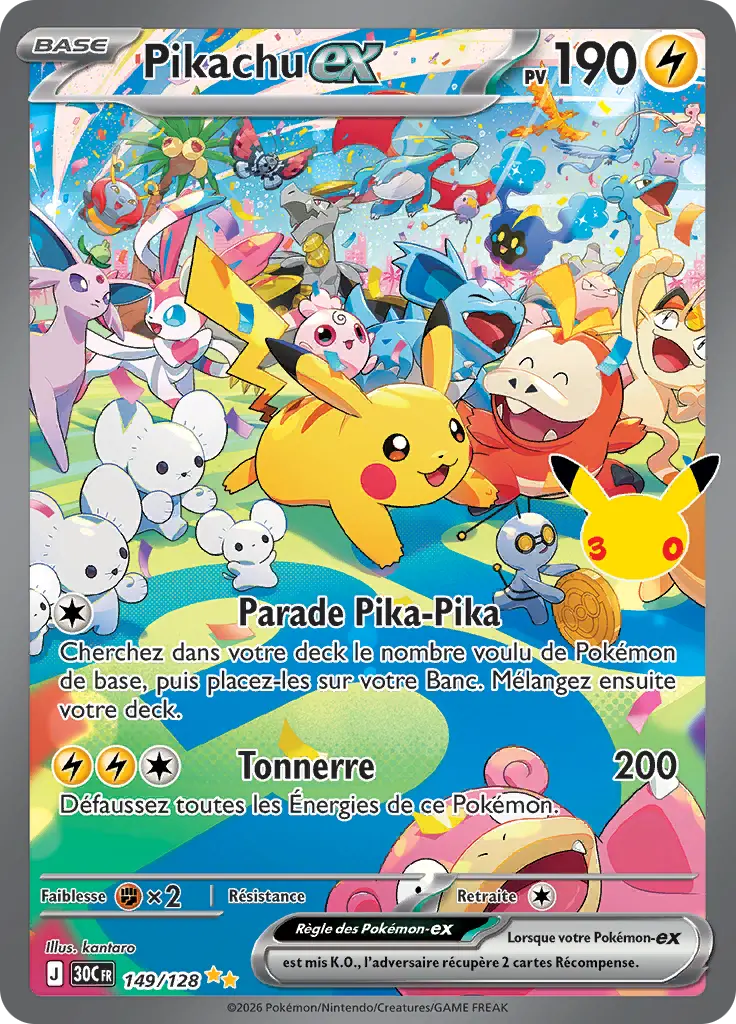 Carte Pokémon Pikachu-ex #149 — 30ᵉ Anniversaire