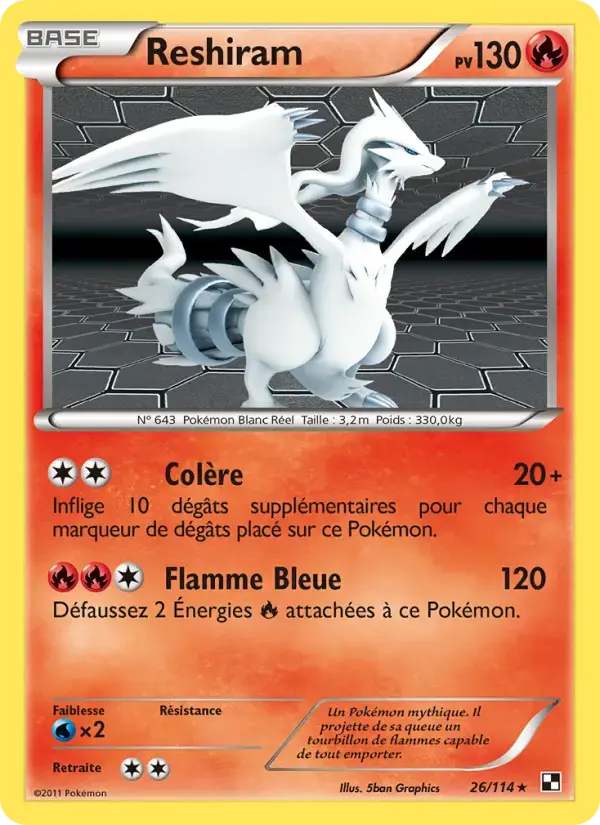 Carte Pokémon Reshiram #26 — Noir et Blanc