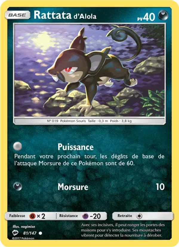 Carte Pokémon Rattata d’Alola #81 — Ombres Ardentes