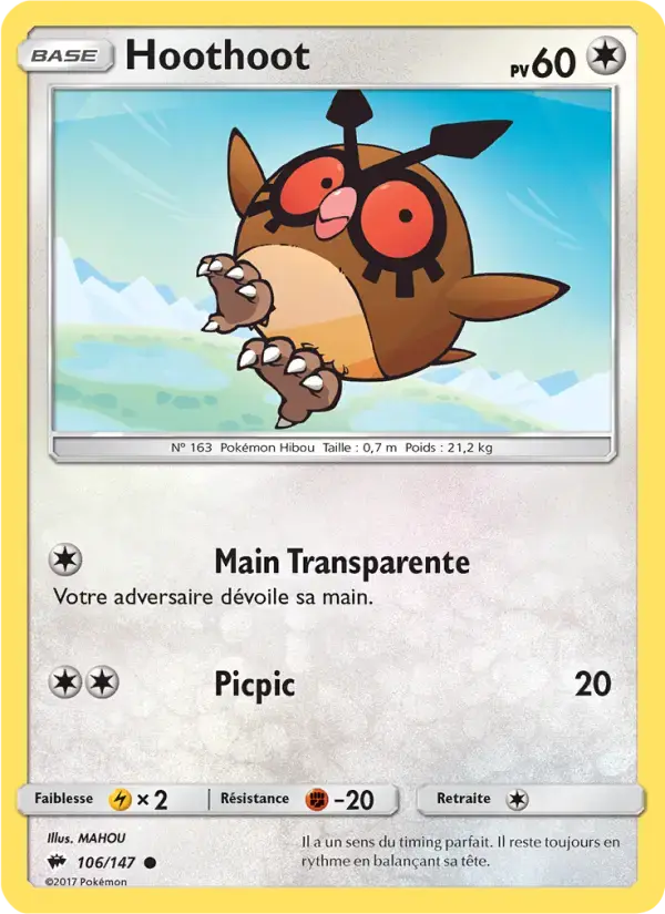 Carte Pokémon Hoothoot #106 — Ombres Ardentes