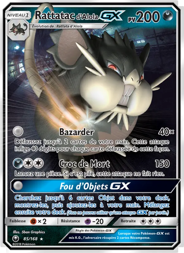 Carte Pokémon Rattatac d’Alola GX #85 — Tempête Céleste