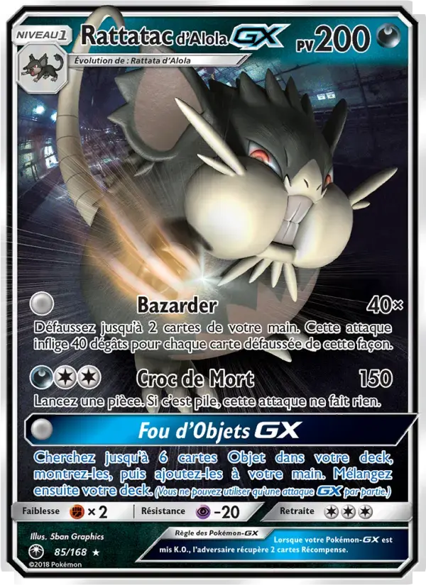 Carte Pokémon Rattatac d’Alola GX #85 — Tempête Céleste
