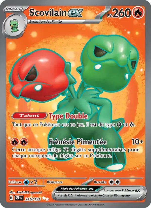 Carte Pokémon Scovilain-ex #216 — Étincelles Déferlantes