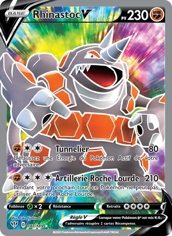 Carte Pokémon Rhinastoc V #181 — Ténèbres Embrasées
