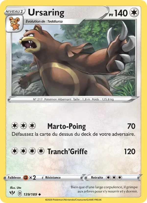 Carte Pokémon Ursaring #139 — Ténèbres Embrasées