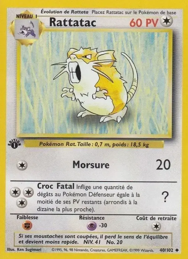 Carte Pokémon Rattatac #40 — Set de Base