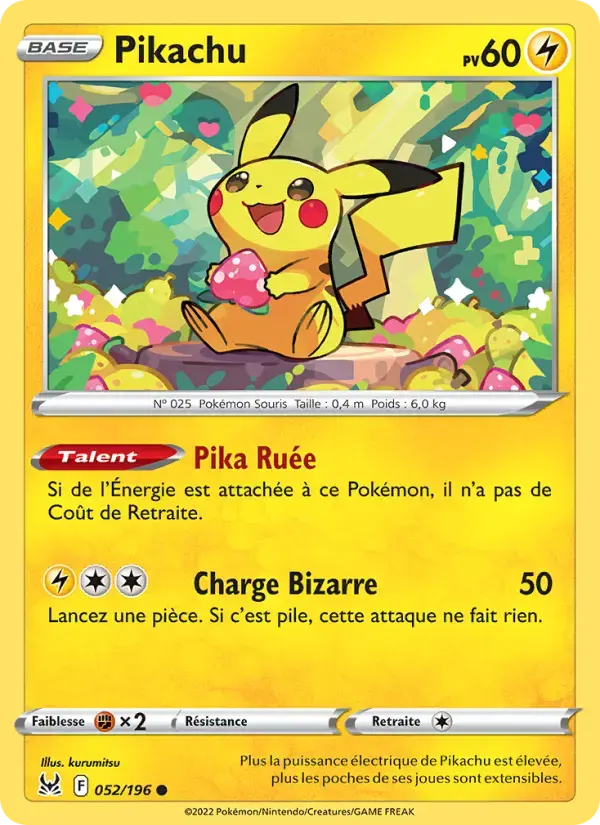 Carte Pokémon Pikachu #052 — Origine Perdue