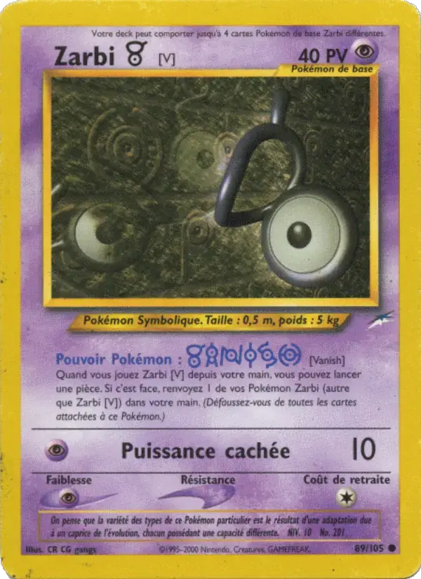 Carte Pokémon Zarbi V #89 — Neo Destiny