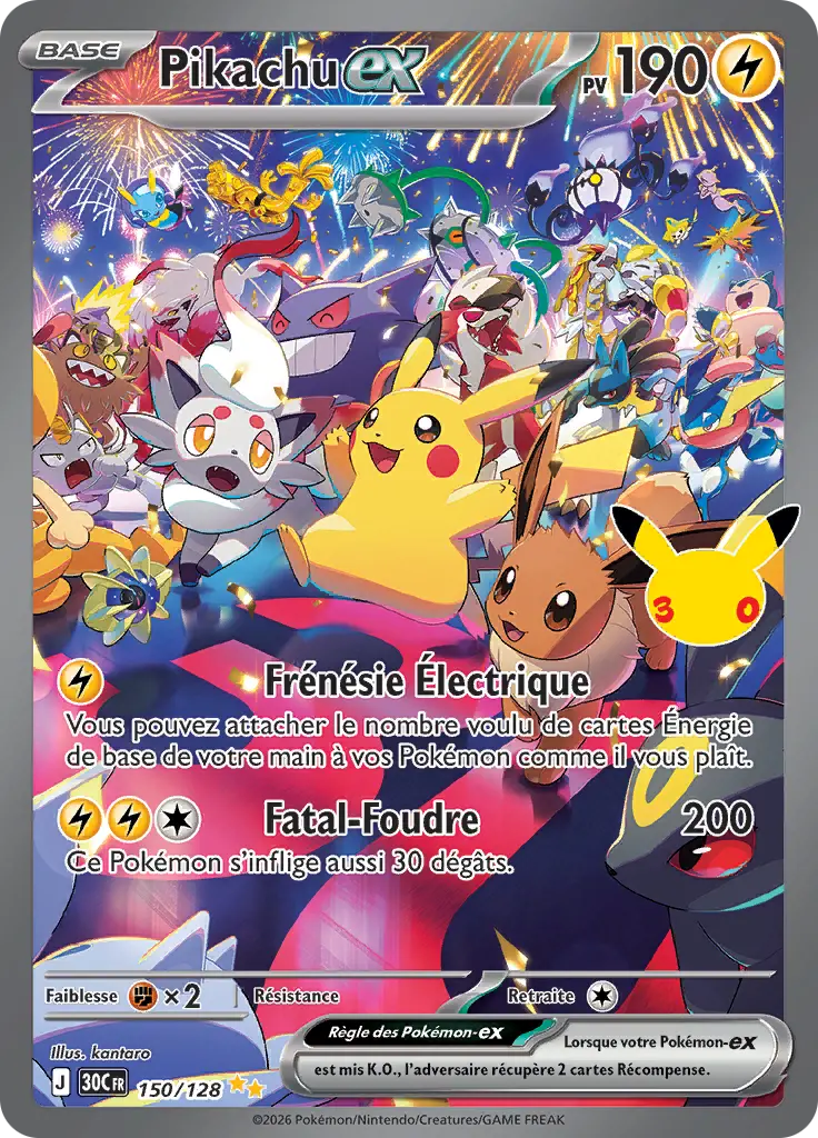 Carte Pokémon Pikachu-ex #150 — 30ᵉ Anniversaire