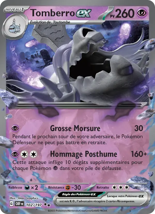 Carte Pokémon Tomberro-ex #102 — Flammes Obsidiennes