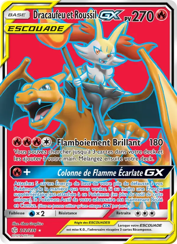 Carte Pokémon Dracaufeu et Roussil GX #212 — Éclipse Cosmique