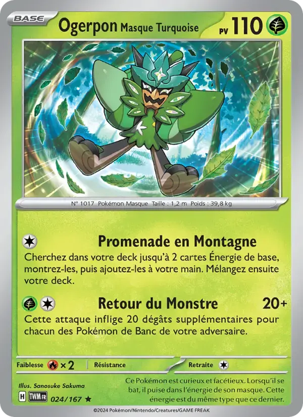 Carte Pokémon Ogerpon Masque Turquoise #024 — Mascarade Crépusculaire