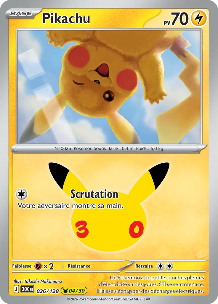 Carte Pokémon Pikachu #026 — 30ᵉ Anniversaire