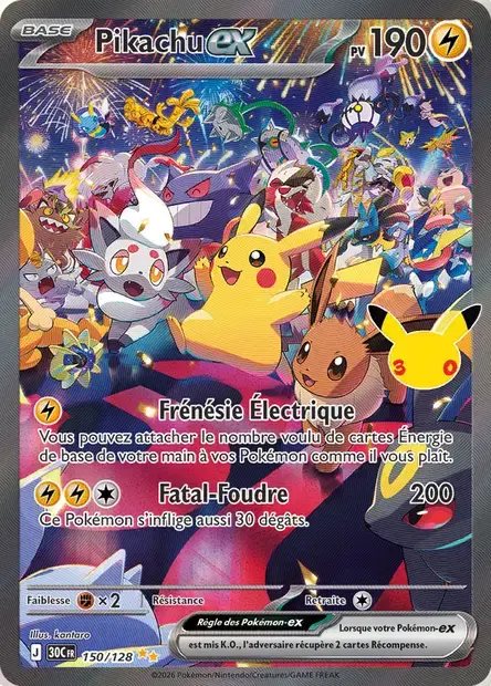 Carte Pokémon Pikachu-ex #150 — 30ᵉ Anniversaire