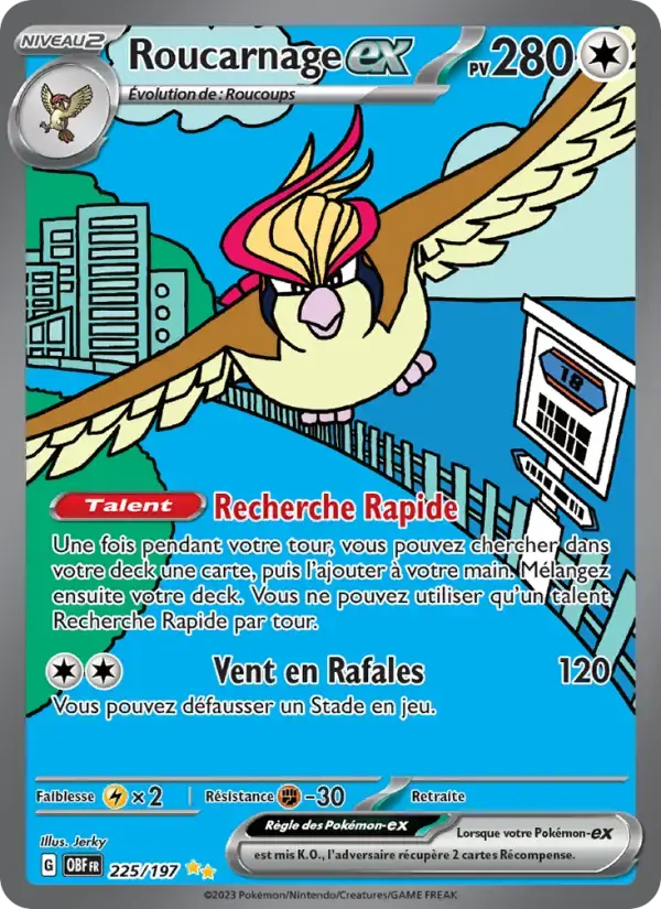 Carte Pokémon Roucarnage-ex #225 — Flammes Obsidiennes