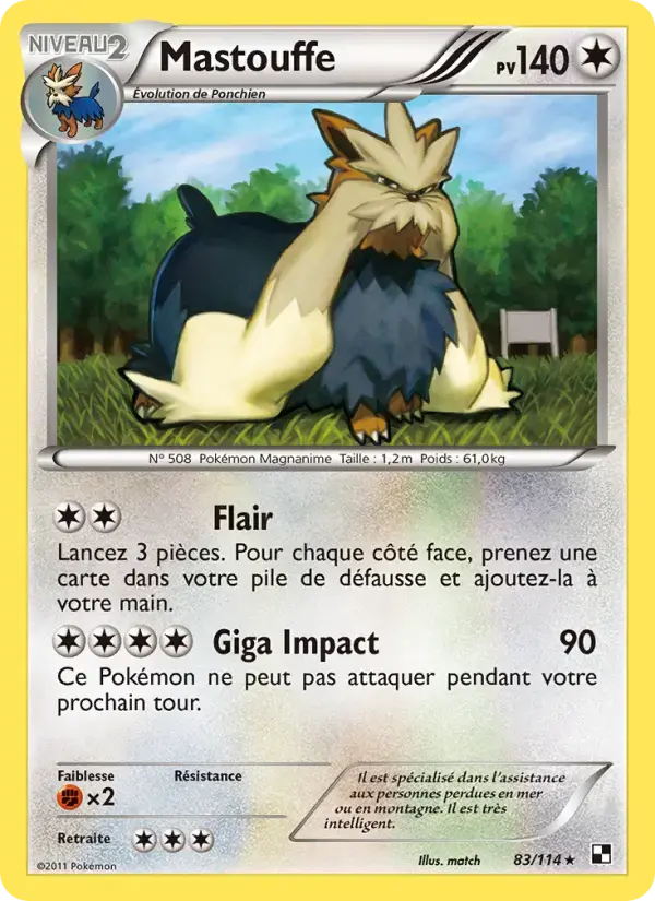 Carte Pokémon Mastouffe #83 — Noir et Blanc