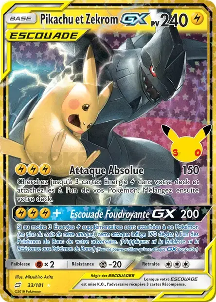 Carte Pokémon Pikachu et Zekrom-GX #33/181 — 30ᵉ Anniversaire