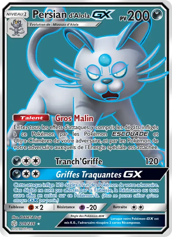 Carte Pokémon Persian d’Alola GX #219 — Éclipse Cosmique