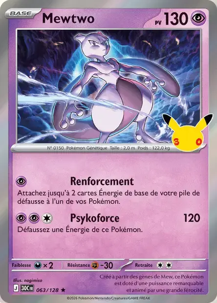 Carte Pokémon Mewtwo #063 — 30ᵉ Anniversaire
