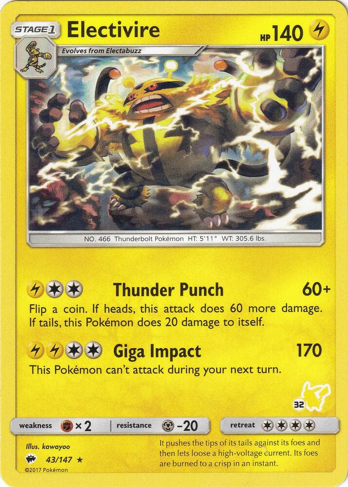 Electivire #043 Stamp V2 — Burning Shadows