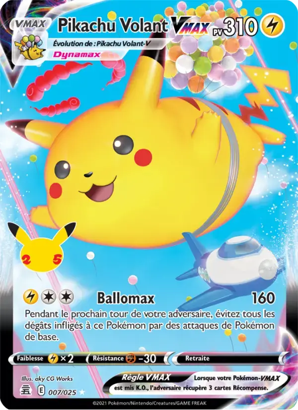 Carte Pokémon Pikachu Volant VMAX #7 — Célébrations