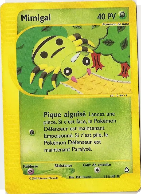 Carte Pokémon Mimigal #111 — Aquapolis