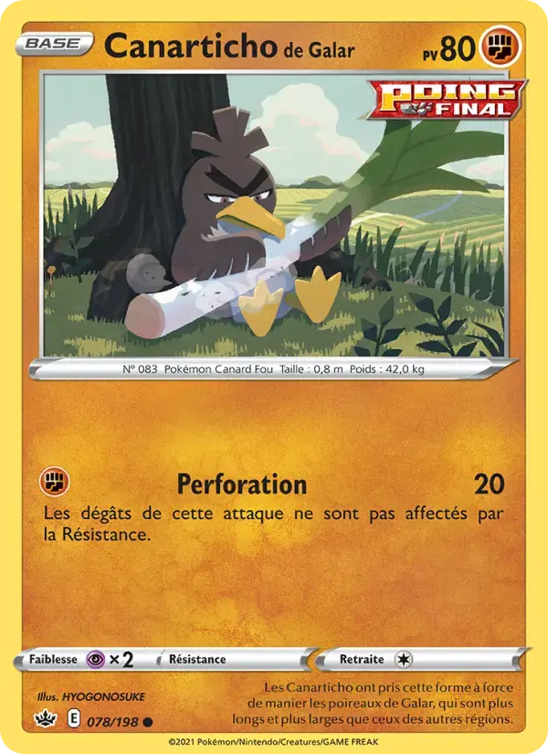 Carte Pokémon Canarticho de Galar #78 — Règne de Glace