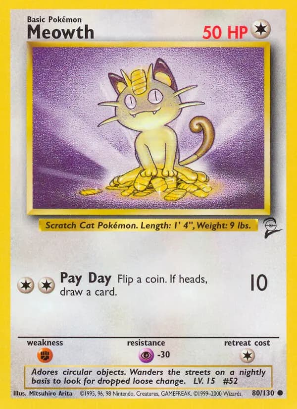 Carte Pokémon Meowth #80 — Base Set 2