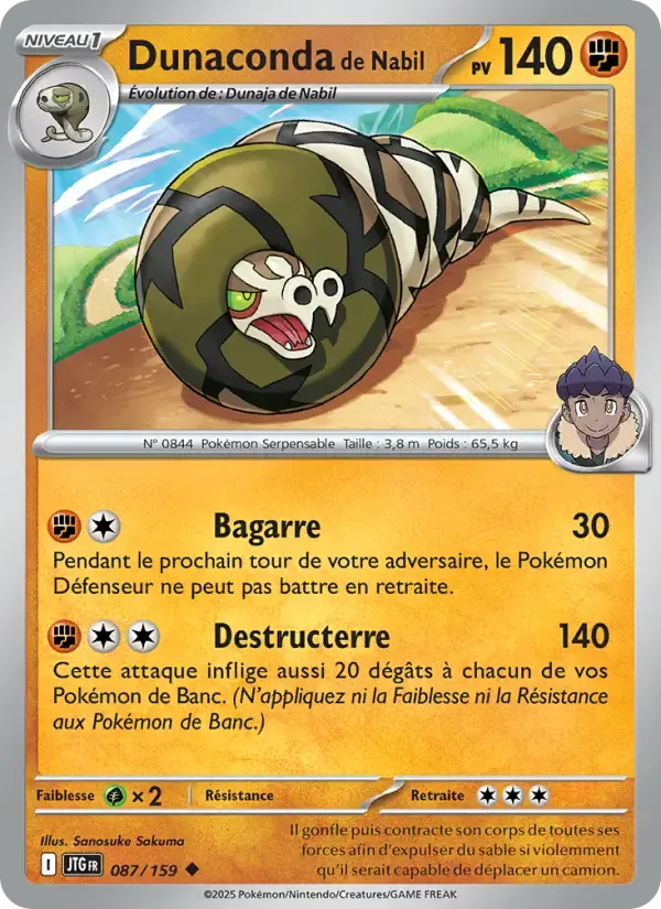 Carte Pokémon Dunaconda de Nabil #087 — Aventures Ensemble