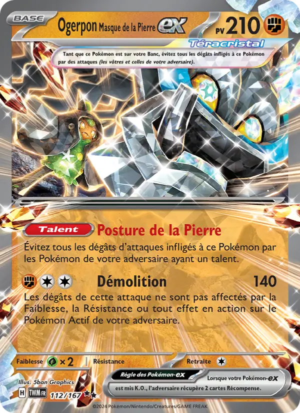 Carte Pokémon Ogerpon Masque de la Pierre-ex #112 — Mascarade Crépusculaire
