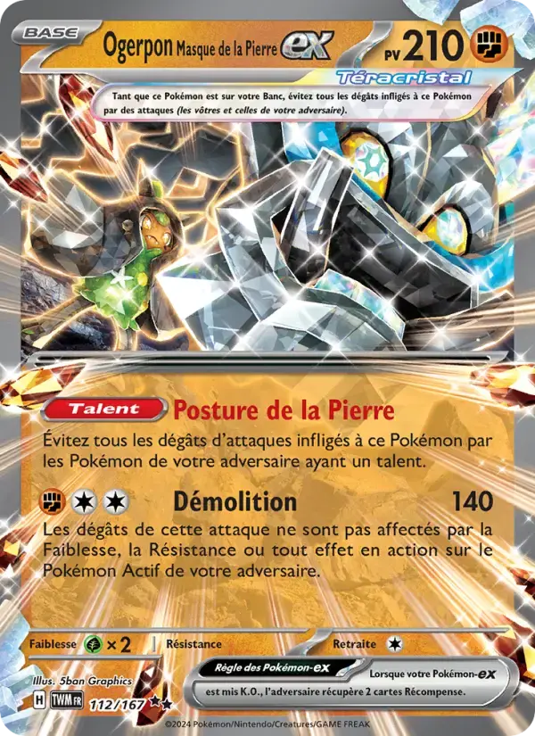Carte Pokémon Ogerpon Masque de la Pierre-ex #112 — Mascarade Crépusculaire