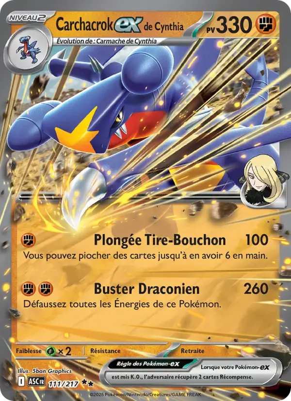 Carte Pokémon Carchacrock-ex de Cynthia #111 — Héros Transcendants