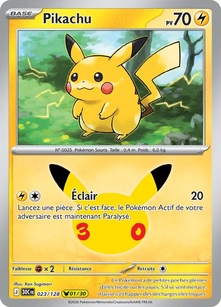 Carte Pokémon Pikachu #023 — 30ᵉ Anniversaire