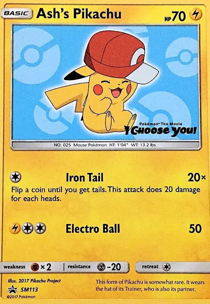 Carte Pokémon Pikachu de Sacha #SM113 — Promos Soleil et Lune