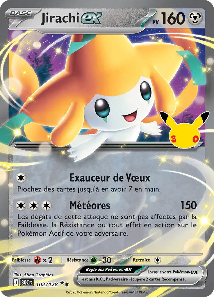 Carte Pokémon Jirachi-ex #102 — 30ᵉ Anniversaire