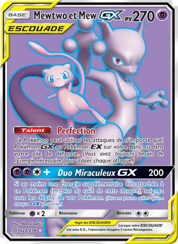 Carte Pokémon Mewtwo et Mew GX #222 — Harmonie des Esprits