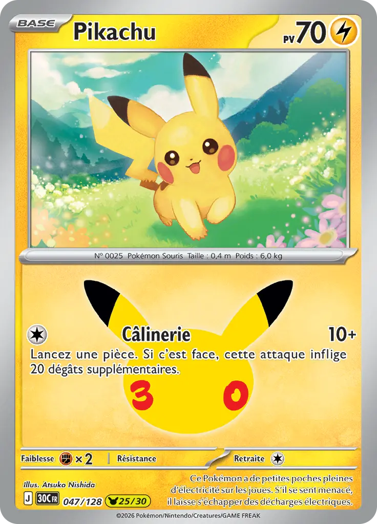Carte Pokémon Pikachu #047 — 30ᵉ Anniversaire