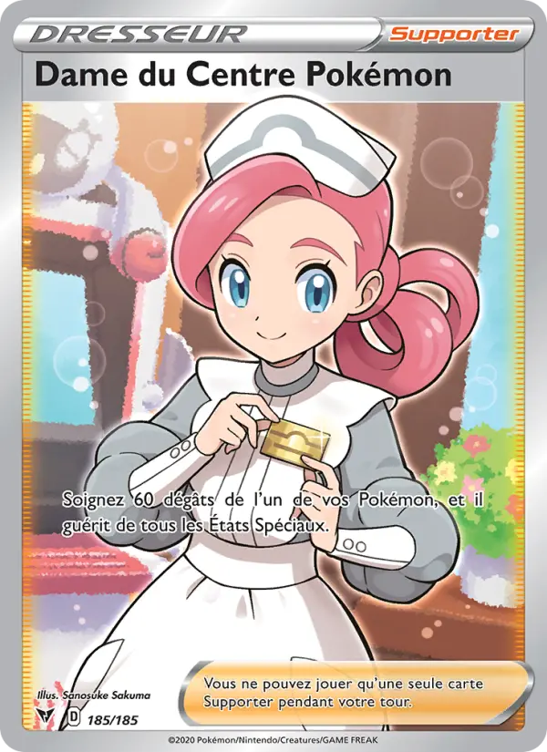 Carte Pokémon Dame du Centre Pokémon #185 — Voltage Éclatant