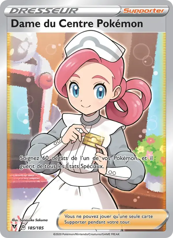 Carte Pokémon Dame du Centre Pokémon #185 — Voltage Éclatant