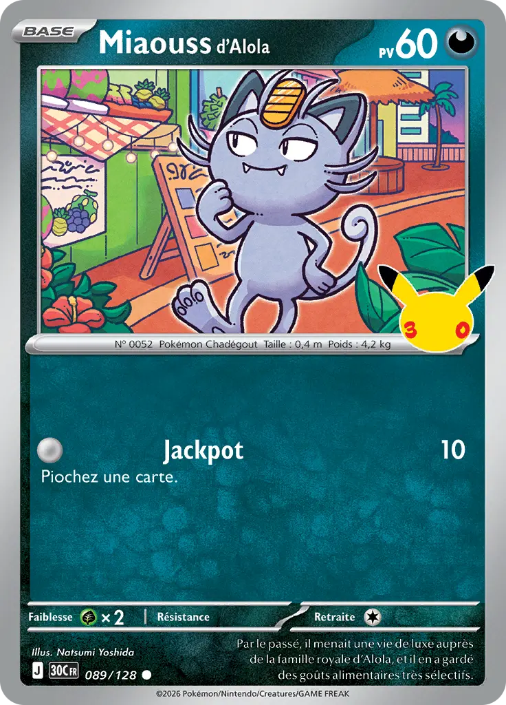 Carte Pokémon Miaouss d'Alola #089 — 30ᵉ Anniversaire