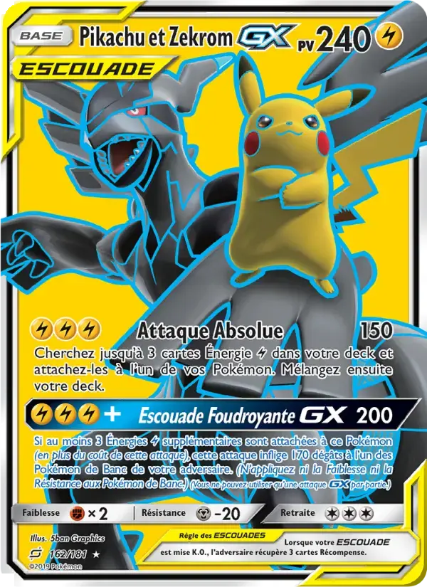 Carte Pokémon Pikachu et Zekrom GX #162 — Duo de Choc